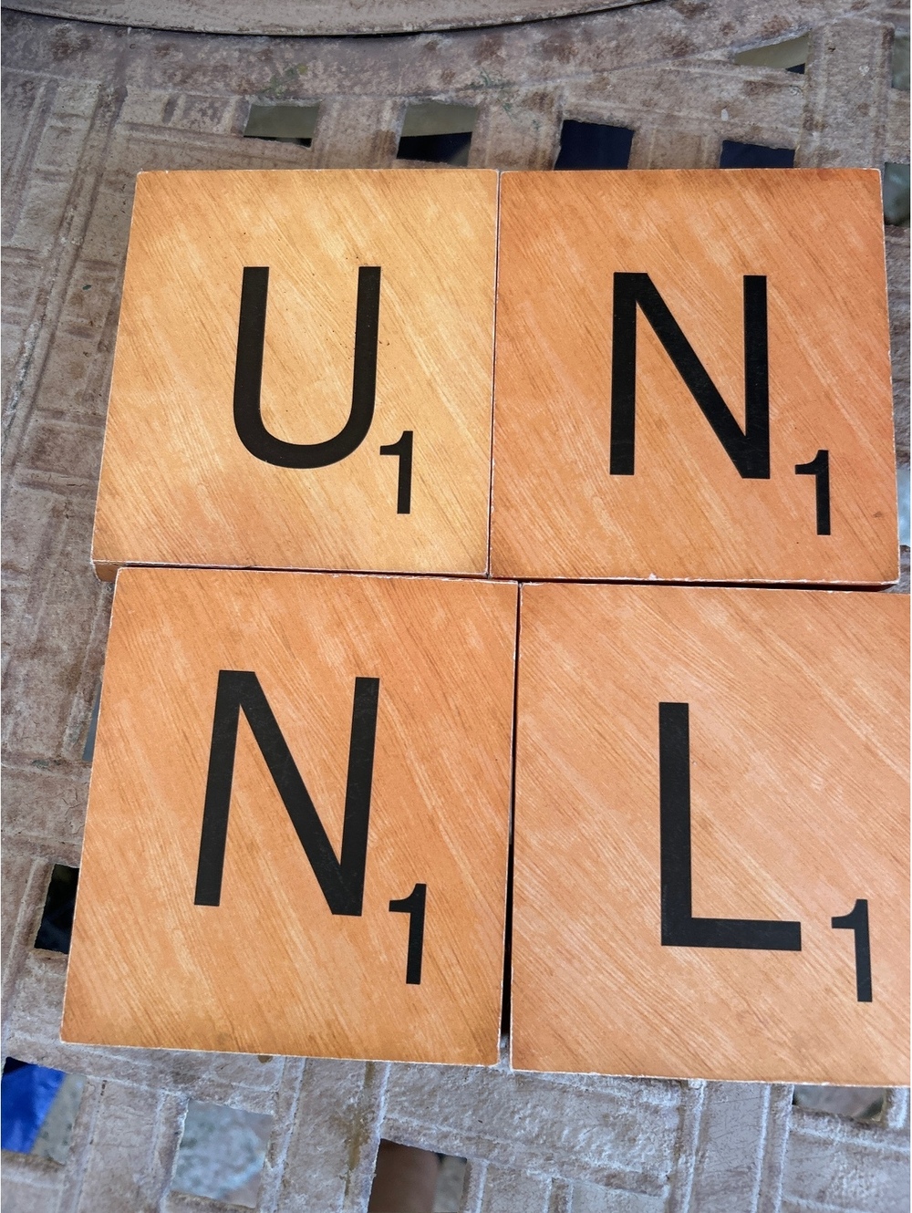 Scrabble Tile Wall Art Set of 4 Wooden Tiles U, N, N, L